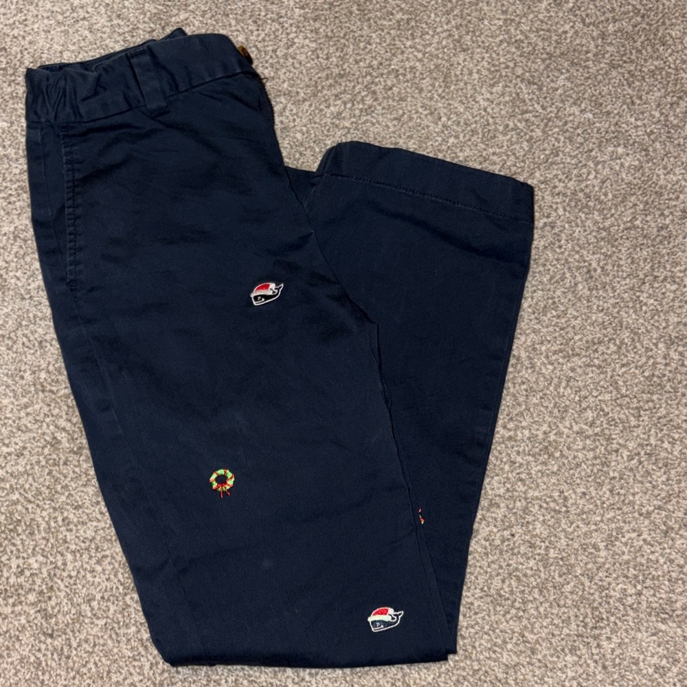 Vineyard Vines Kids Navy Pants with Red and Green Christmas Accents